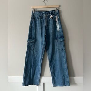 Old Navy Extra High Rise Sky-Hi Wide Leg Cargo Jeans Size 0 NWT